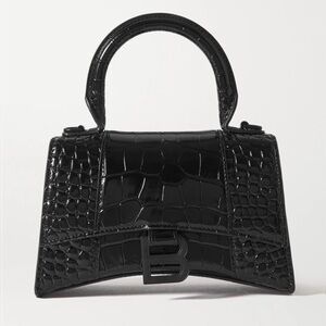 BALENCIAGA Hourglass XS Croc-Effect Leather Bag